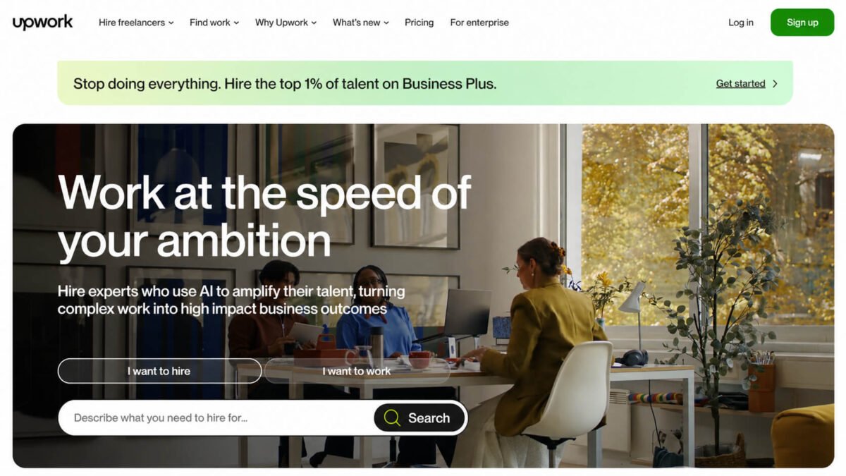 upwork freelancing website homepage screenshot