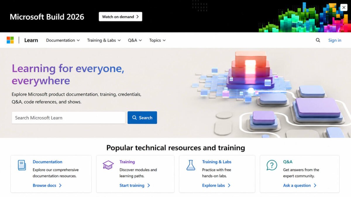 Microsoft Learn online learning platform homepage