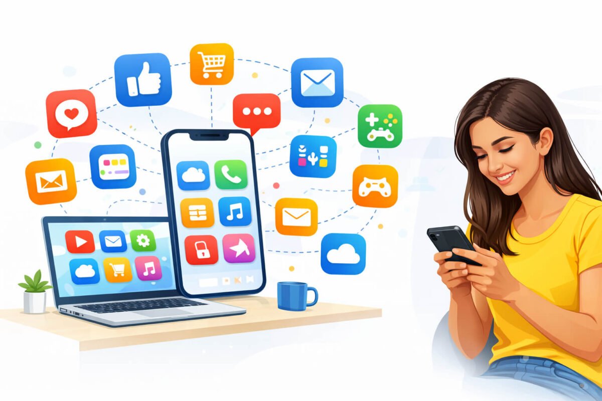 App kya hai mobile aur laptop apps working illustration
