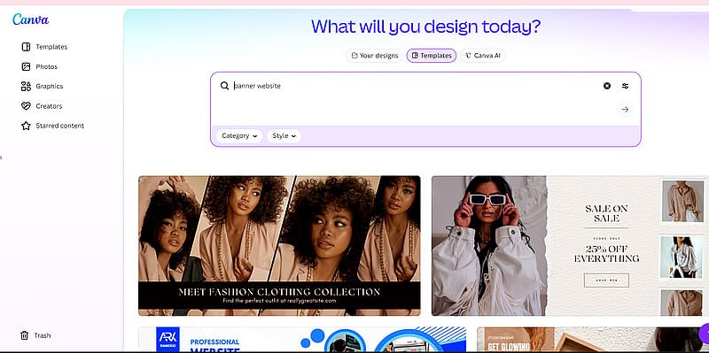 Canva me banner search result templates