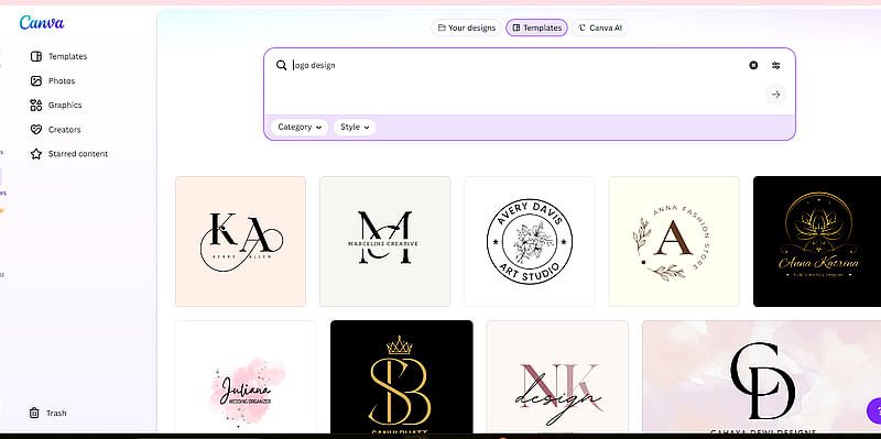 Canva me logo design search result templates
