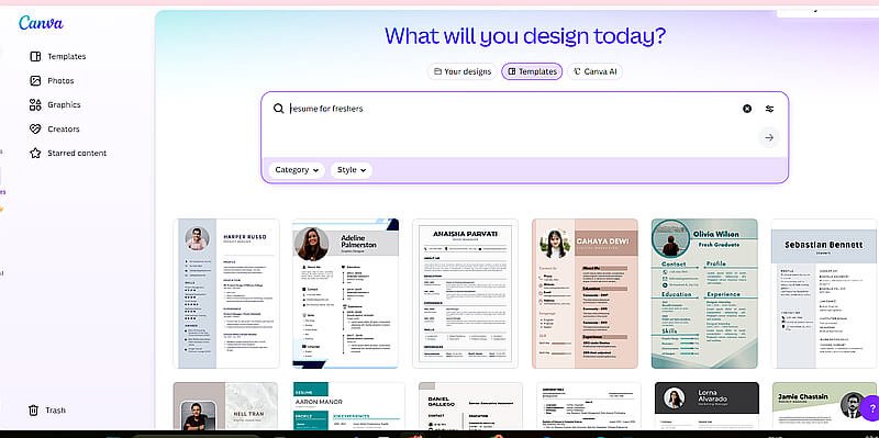 Canva me resume for freshers search result templates