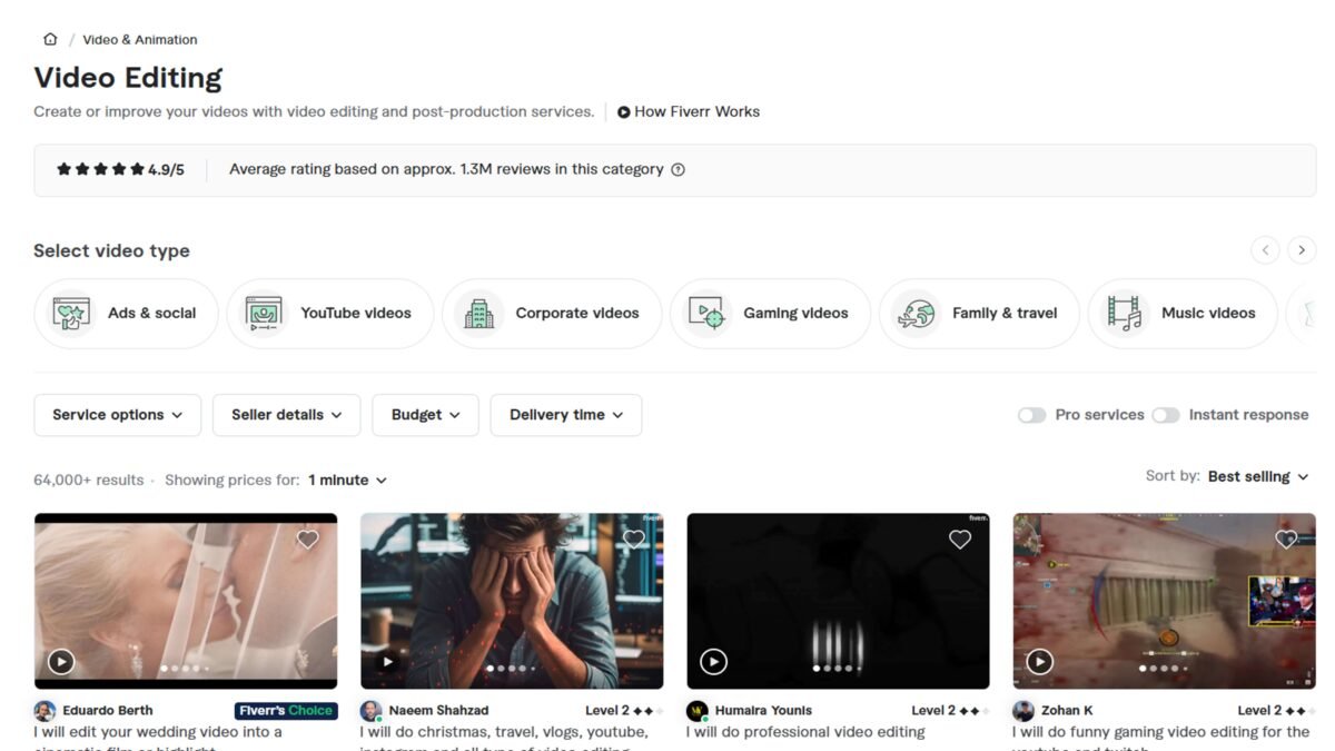 fiverr video editing services screenshot