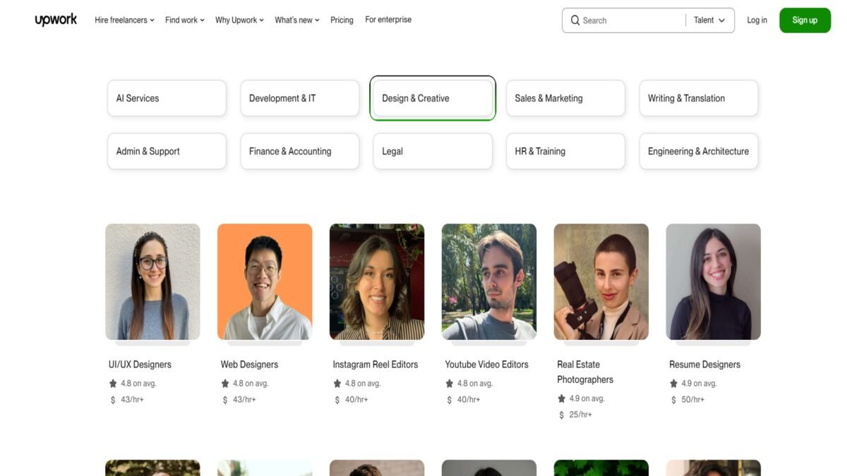 upwork freelancing job categories screenshot