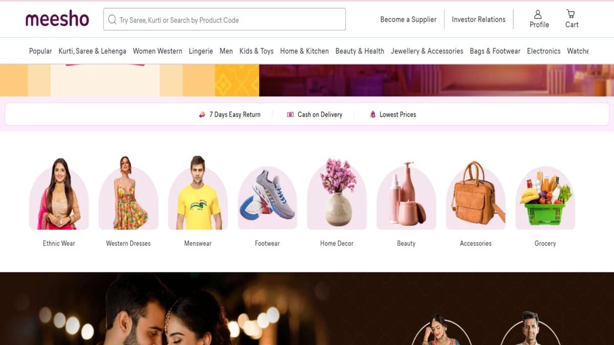 meesho app homepage products categories screenshot