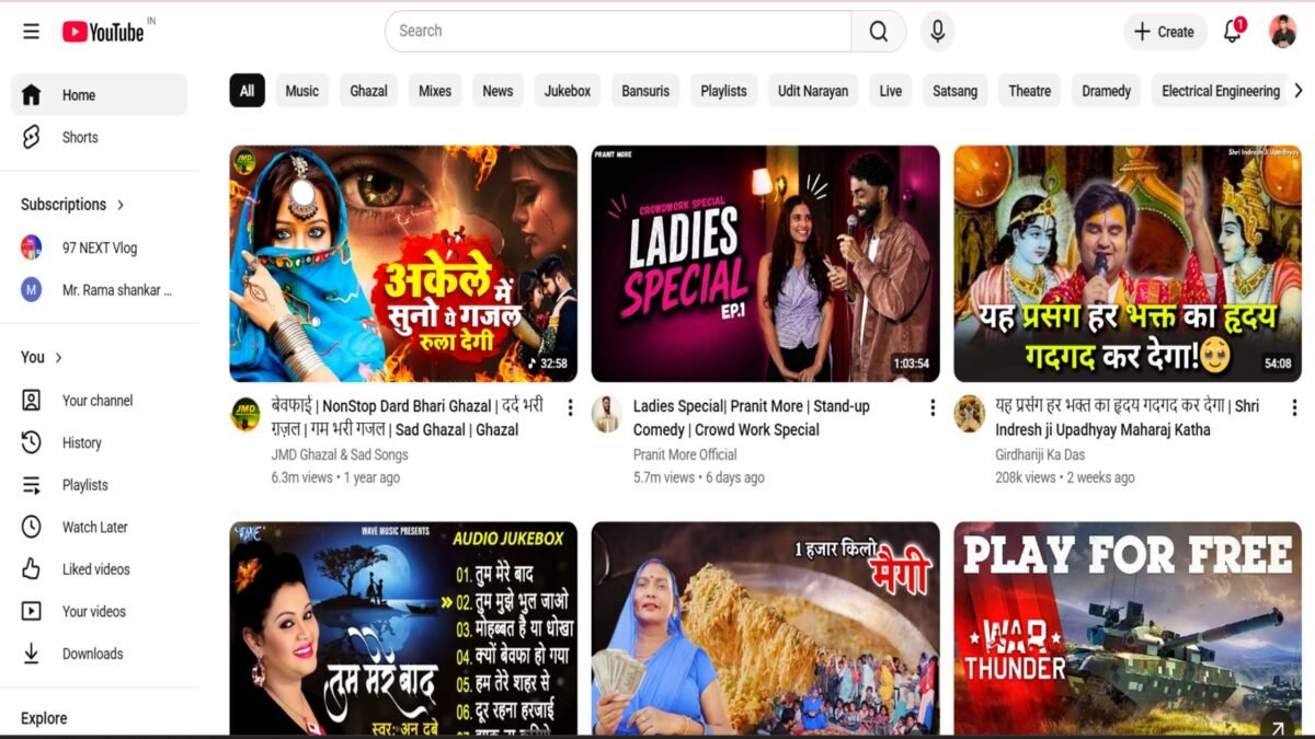 youtube homepage video thumbnails dashboard screenshot