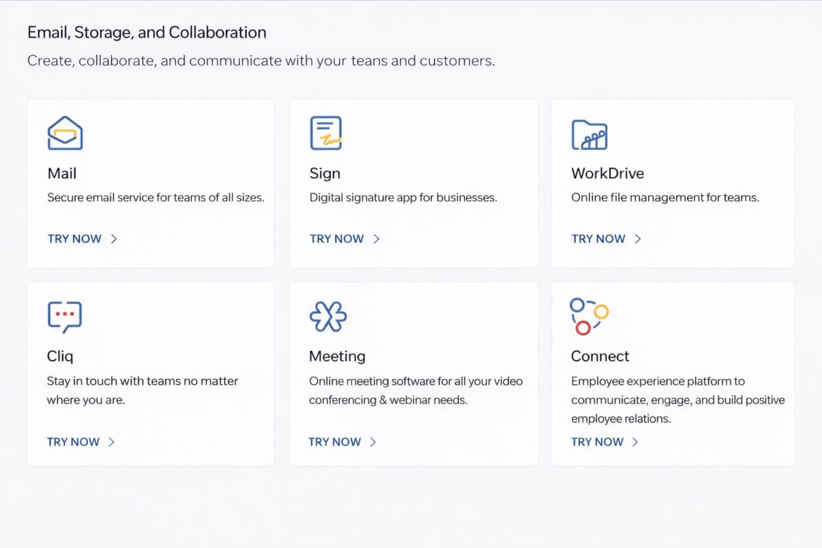 Zoho collaboration tools overview — WorkDrive, Cliq, Meeting, Sign और Connect