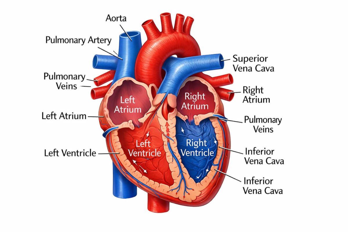 Human heart diagram for students project with labeled parts
