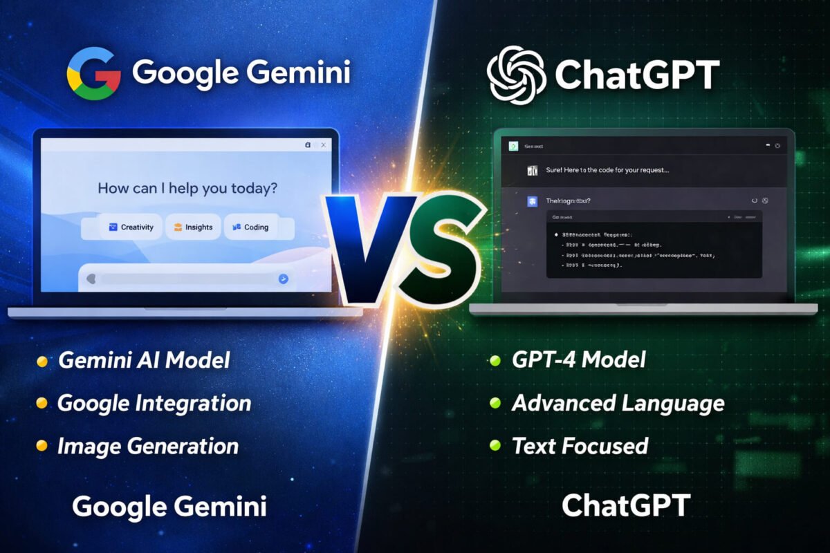 Google Gemini vs ChatGPT AI chatbot comparison showing features and differences