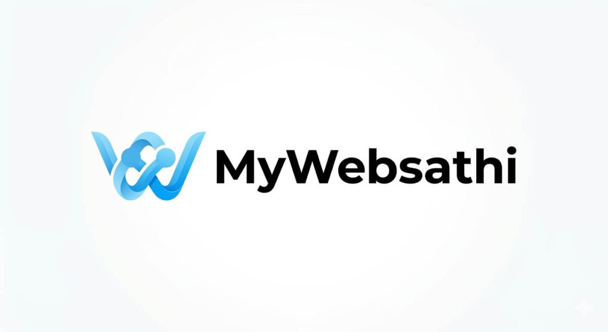MyWebsathi brand ka modern blue logo jisme W letter ke saath connection style icon aur black text dikh raha hai.