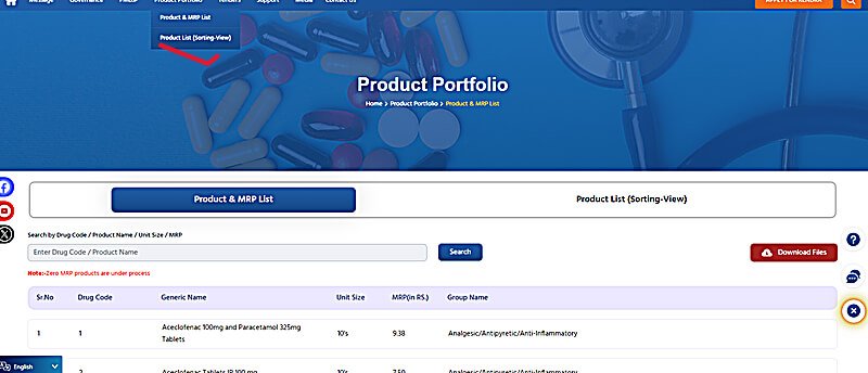 jan aushadhi medicine list mrp price check page