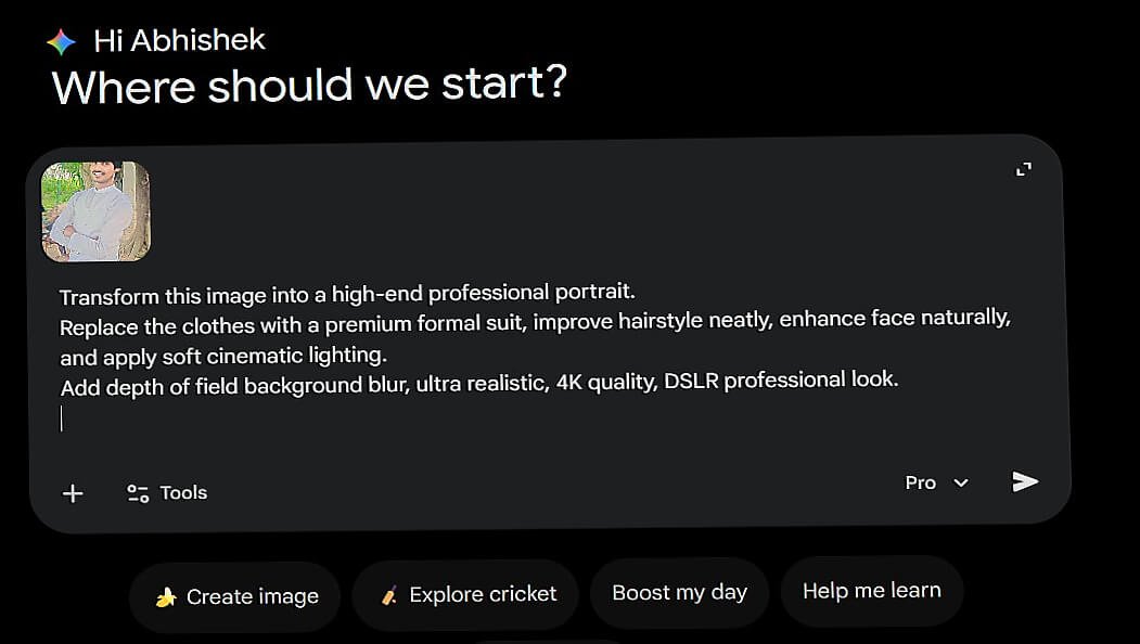 Google Gemini AI me plus icon se photo upload karne ka screen