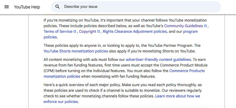 YouTube monetization policies official YouTube Help screenshot channel monetization rules