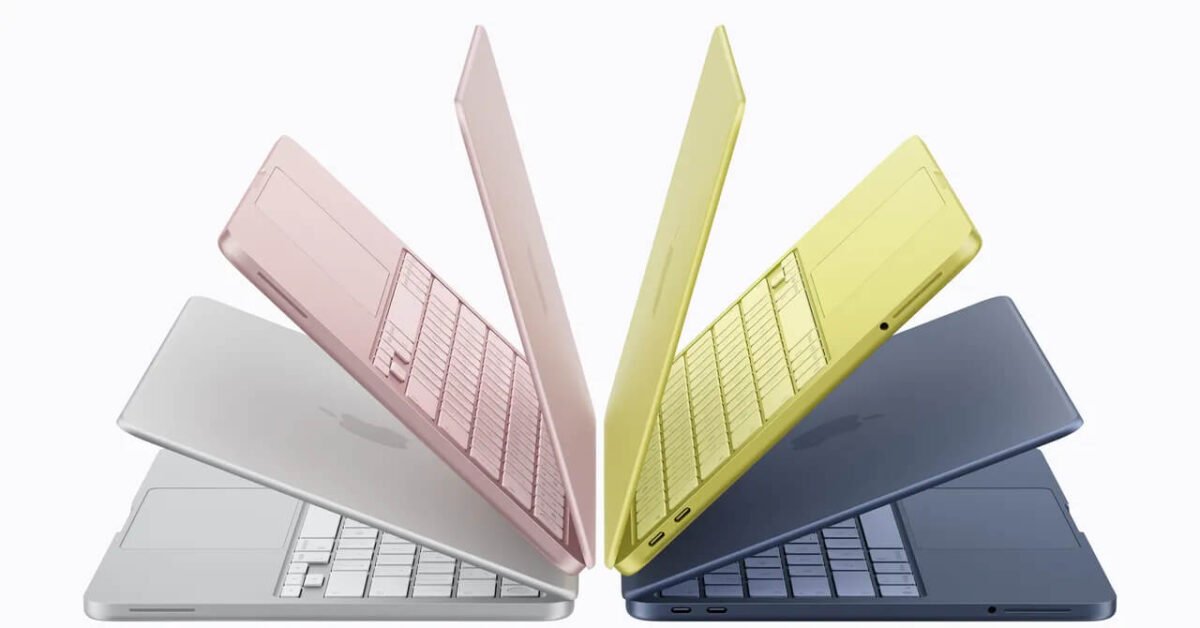 MacBook Neo laptop available in Silver Blush Citrus and Indigo colors