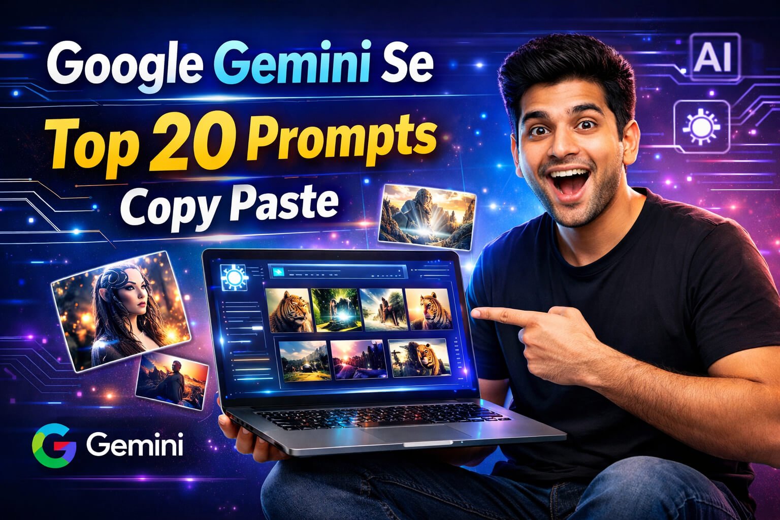 Google Gemini Image Prompts AI Images के लिए Top 20 Copy-Paste Prompts