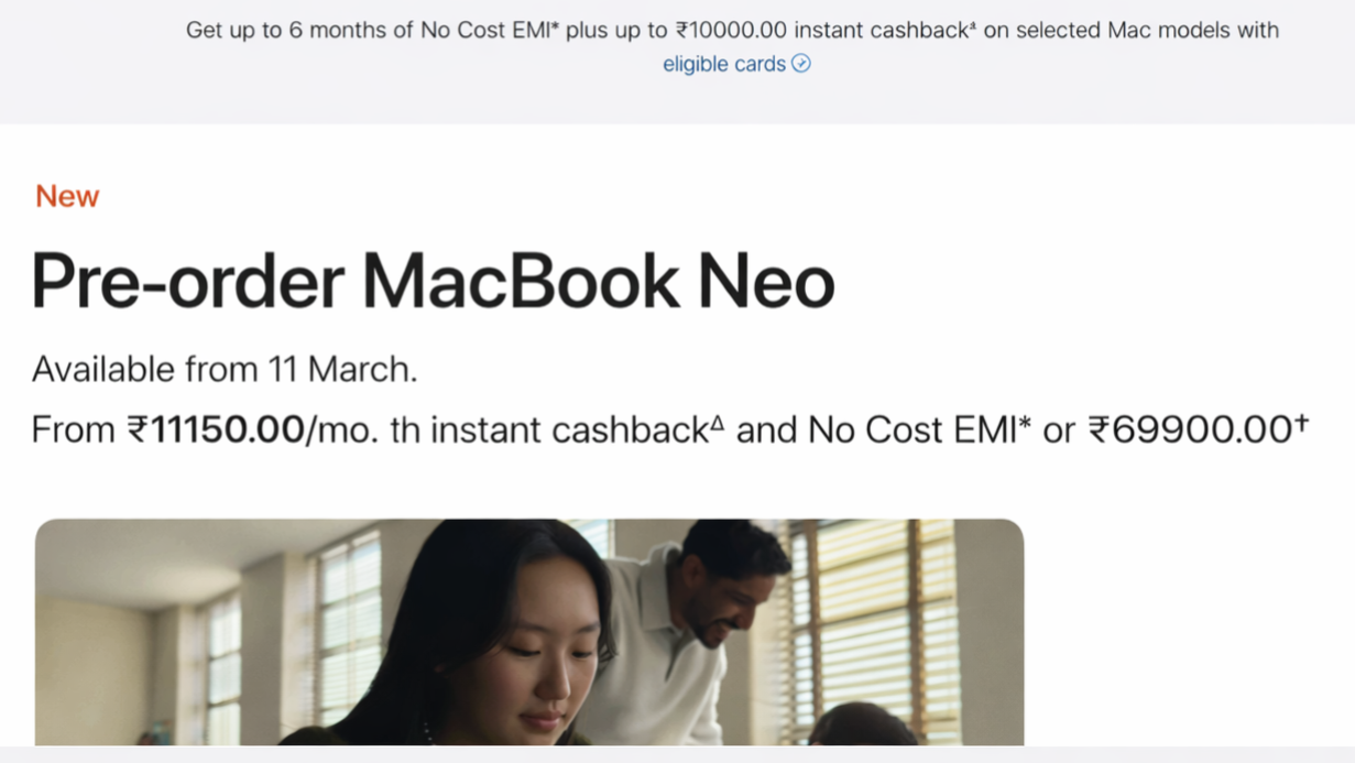 MacBook Neo pre-order price and launch date shown on Apple official website
