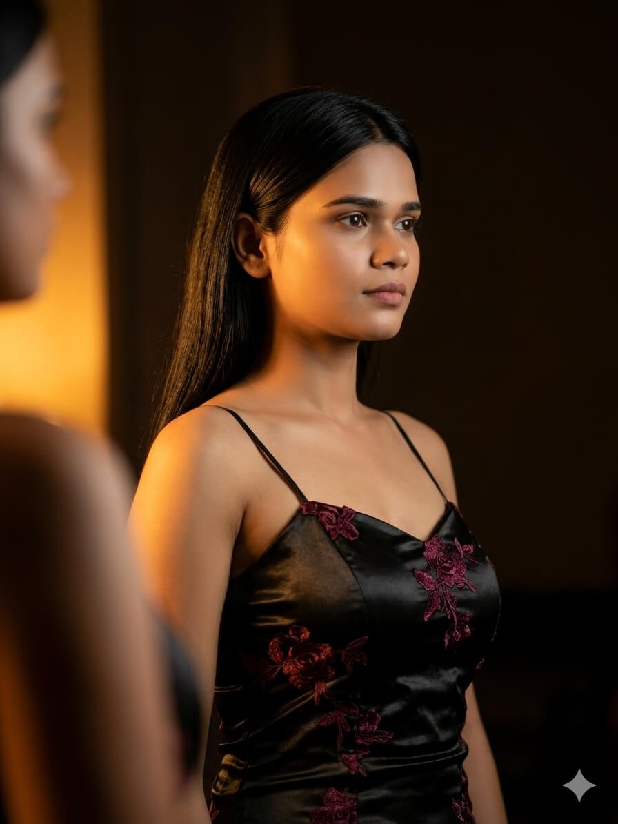 Google Gemini AI image example showing a cinematic portrait of a woman created using an image prompt