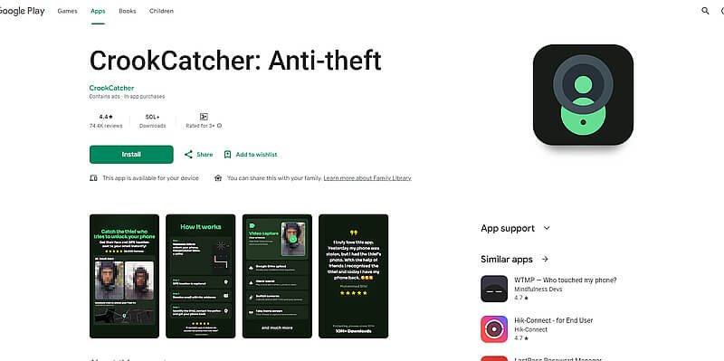 crookcatcher anti theft app mobile chori pakadne wala app screenshot