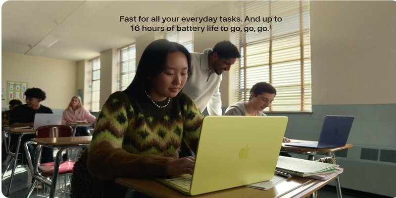 MacBook Neo battery life up to 16 hours shown on Apple website
