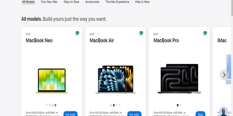 MacBook Neo education price and EMI details on Apple website