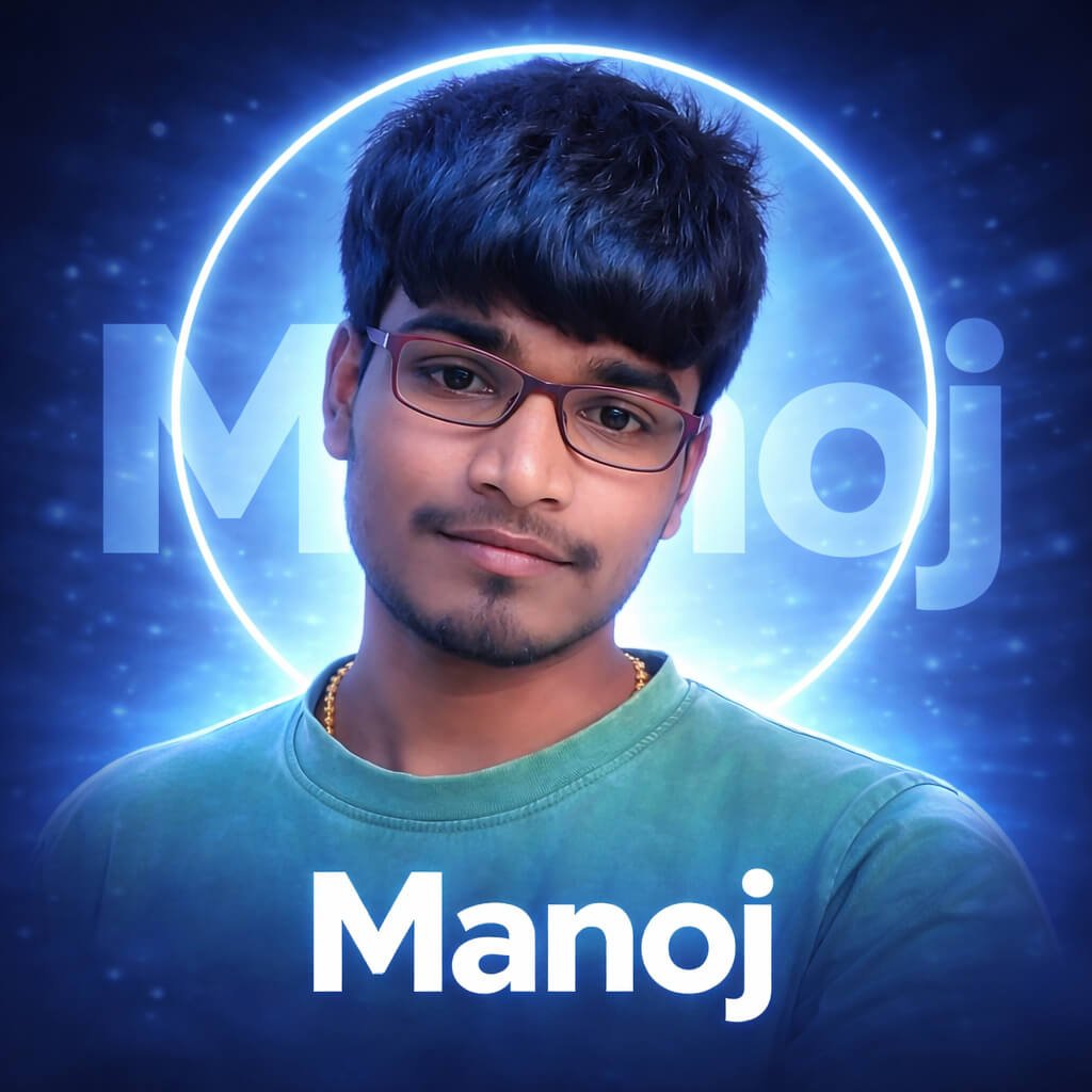 Manoj ka blue neon style AI profile picture with clean background and glowing effect