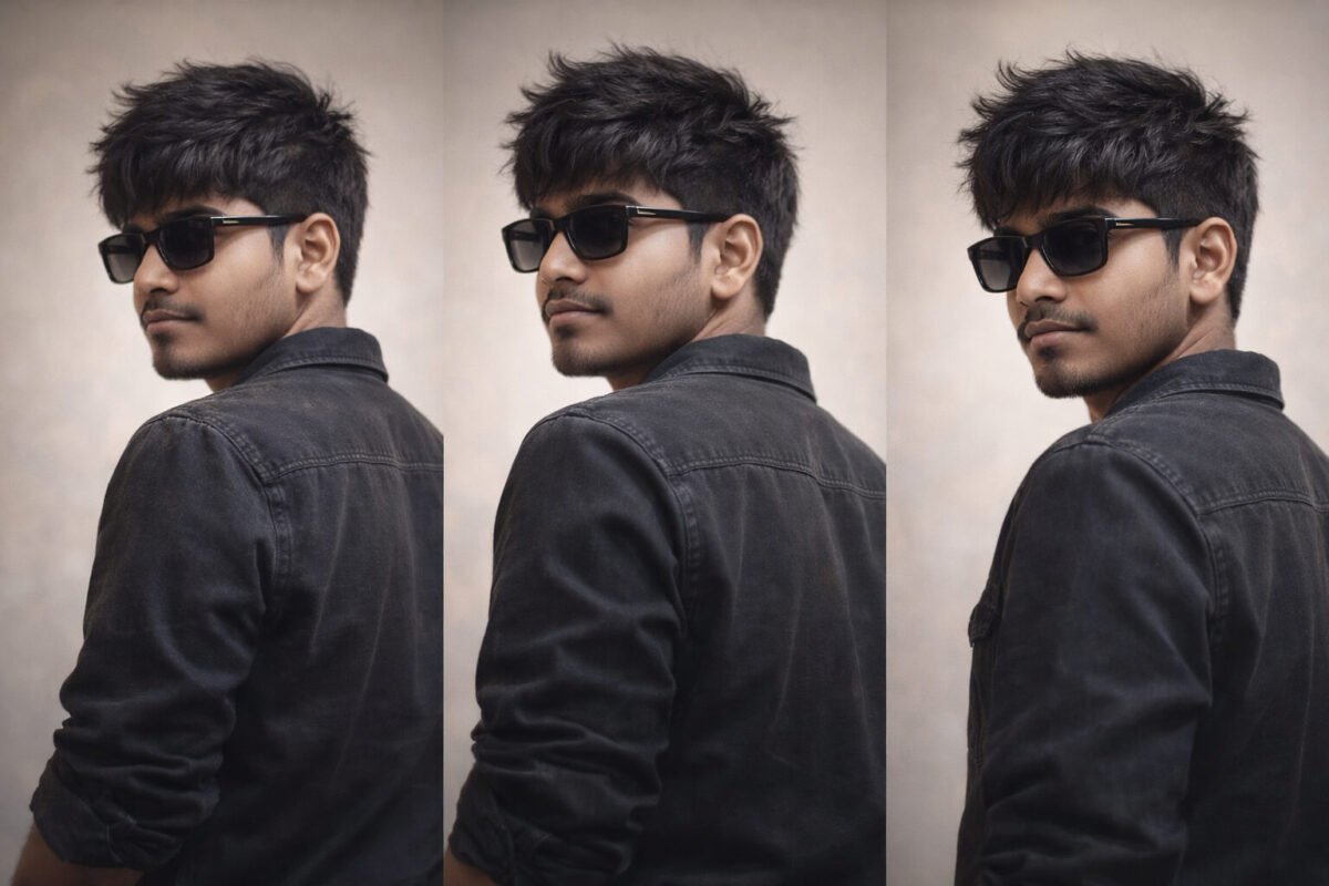 Manoj stylish AI portrait image black denim outfit 3 pose modern look