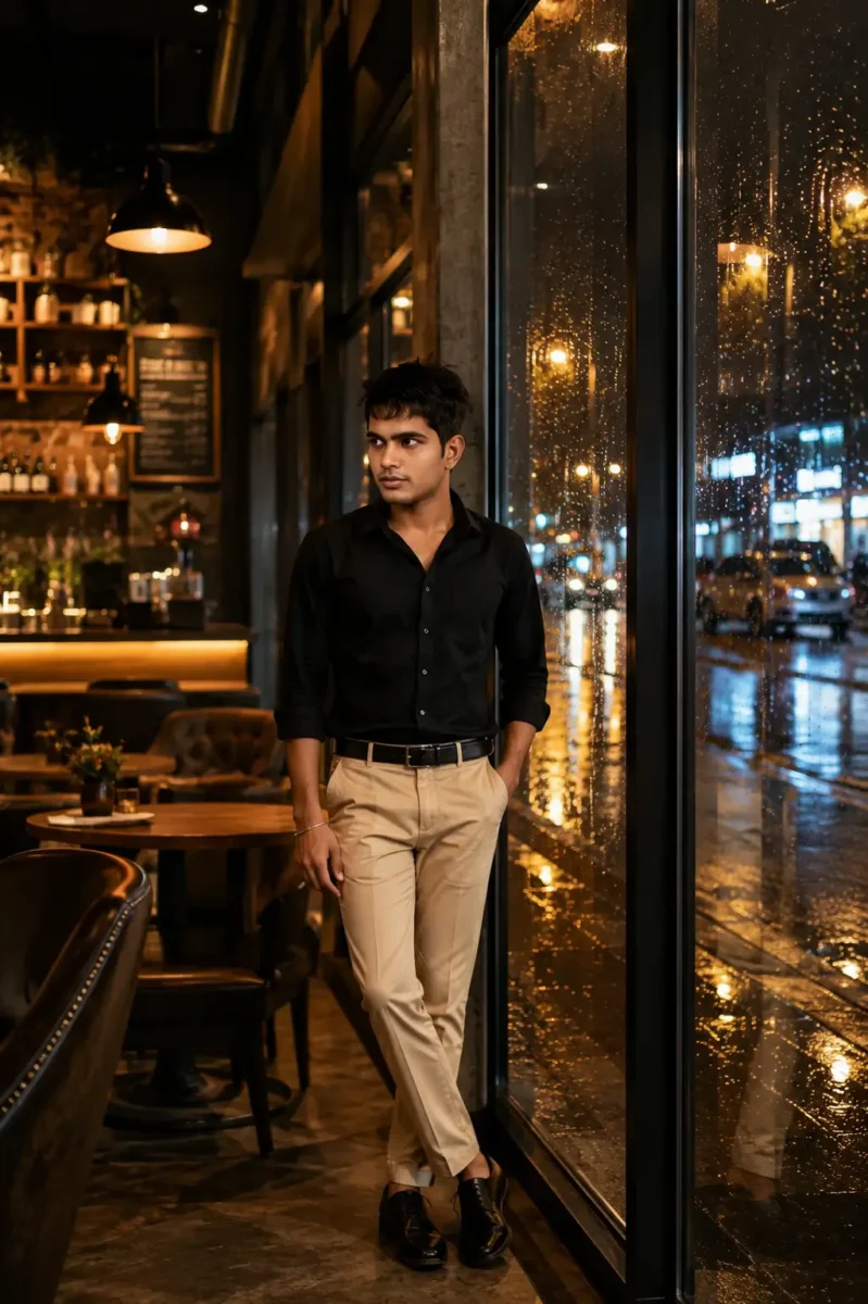 AI Image Prompt से बनी luxury café में professional man की realistic image