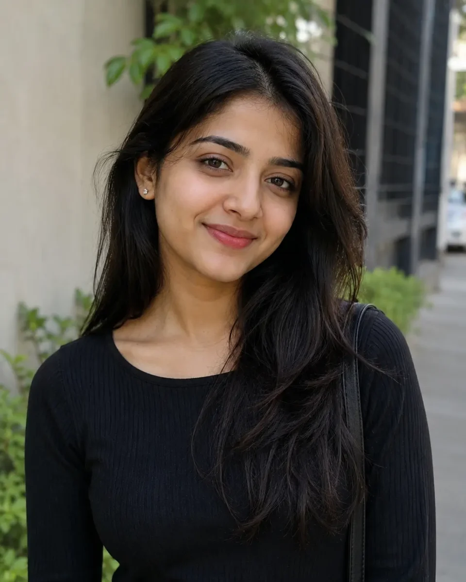Reference photo of a smiling young Indian woman for AI Image Prompts